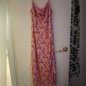 swoop neck floral long dress